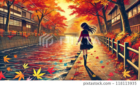 A walk along the river in autumn leaves A walk along the river in autumn leaves 118113935