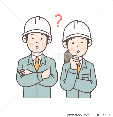 一位擔心的建築工人的上半身插圖 一位擔心的建築工人的上半身插圖 118114403