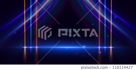 Abstract technology futuristic glowing lines neon blue on dark blue background with lighting effect. 118114427