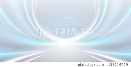 Scene light blue and white curve on grey background with lighting effect. For product design. 118114439