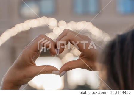 Heart Hands Woman Love Sign City Lights Heart Hands Woman Love Sign City Lights 118114492