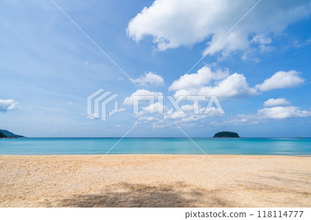 Beautiful beach and sand texture in sunny summer day background 118114777