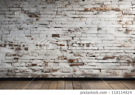 an old white brick wall and floor in the home interior as a background or texture an old white brick wall and floor in the home interior as a background or texture 118114824