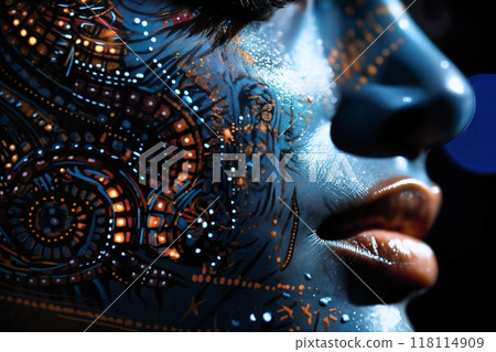 portrait of a woman with decorative art makeup on her face 118114909