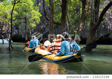people visit lagoon and mangrove tree swamp in Phang Nga bay 118115194