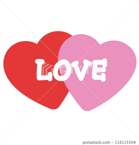 Red and pink hearts with LOVE letters for Valentine's card, cute sticker, decorations, love sign, heart symbol, cute patches, shirt print, brooch, February element, merchandise, mockup, icon, label 118115509