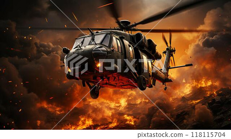 Military combat helicopter for war, aviation for combat operations 118115704