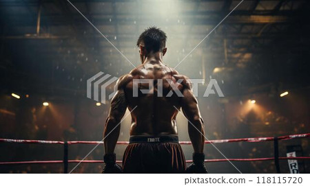 Strong athletic male fighter view from the back 118115720