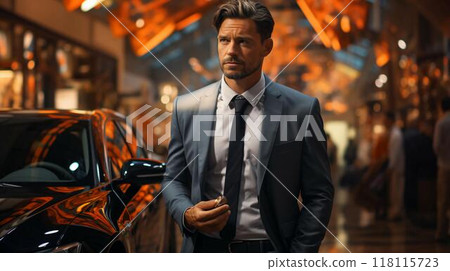 Handsome man in a suit, a manager in a car dealership selling cars 118115723