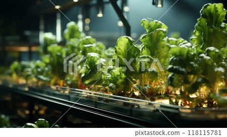 Green eco-friendly hydroponic farm for growing greens and plants in artificial conditions 118115781