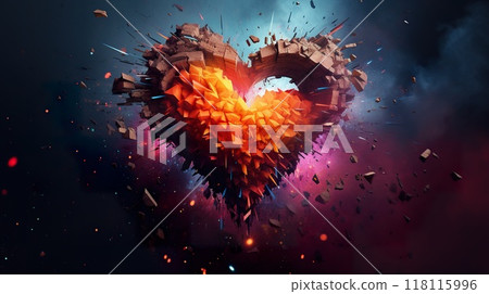 vibrant and colorful heart with explosive colors, love and romance, valentine and romantic emotion 118115996