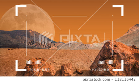 Martian planet landscape with mountain, sky and empty desert 118116442