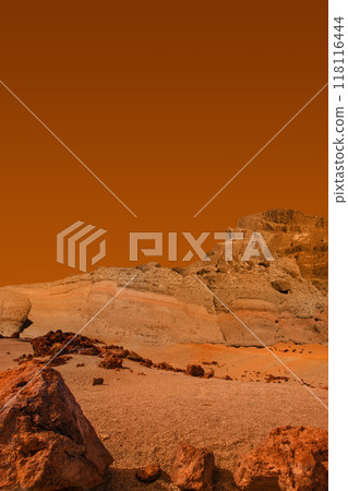 Abstract red planet landscape with empty desert Abstract red planet landscape with empty desert 118116444
