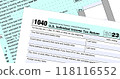 Tax form 1040 USA Individual Income Tax Return, close-up view of IRS application form, tax accounting document 118116552