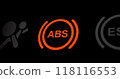 ABS brake warning light on car dashboard, car anti-lock brake system blinking icon 118116553