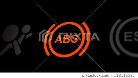 ABS brake warning light on car dashboard, car anti-lock brake system blinking icon 118116553