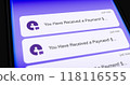 You Have Received Payment to bank account, list of incoming sms notifications on smartphone screen, money deposit message, close-up 118116555