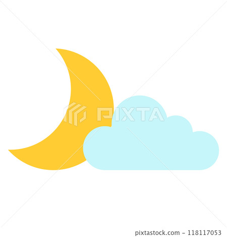 Crescent moon and cloud icon. Vector illustration in flat style isolated on white background 118117053