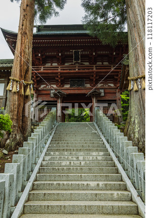 Niomon Gate of Ushibushi Temple in Matsumoto City, Nagano Prefecture, Japan 118117203