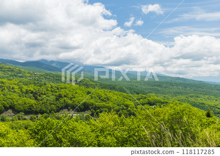 日本長野縣茅野市日向木場觀景台的全景 日本長野縣茅野市日向木場觀景台的全景 118117285
