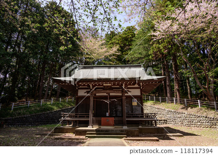 Panoramic view of Tsurukawa Sugiyama Shrine surrounded by forest 118117394