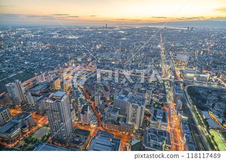 [Night view/Evening view] Osaka cityscape, Osaka Bay, Sakishima Cosmo Tower [Abeno Harukas 300 Observatory] 118117489