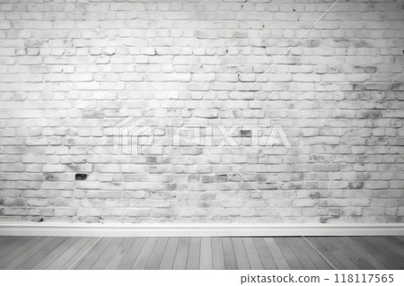 brick wall white color and wooden plank floor for background or texture 118117565