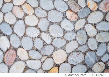 a pathway made of smooth, gray pebbles. 118117630