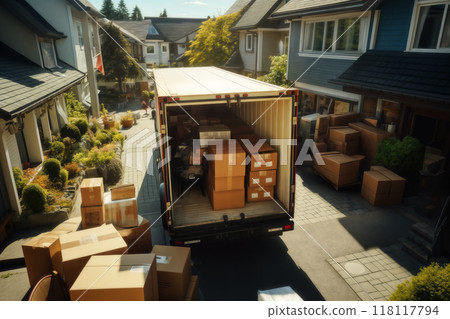 truck and boxes near the house, moving to another house 118117794
