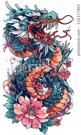 A dragon with a flower on its tail 118117863