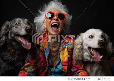 portrait of an elderly woman with dogs portrait of an elderly woman with dogs 118118040