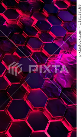hexagon background with honeycomb texture, hexagonal colorful pattern, futuristic neon wallpaper 118118169