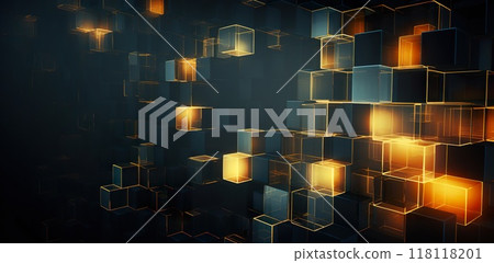 abstract cube shape background, mosaic tech structure pattern, geometric square texture illustration 118118201