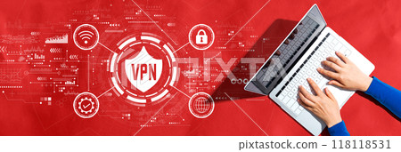 VPN concept with person using a laptop 118118531