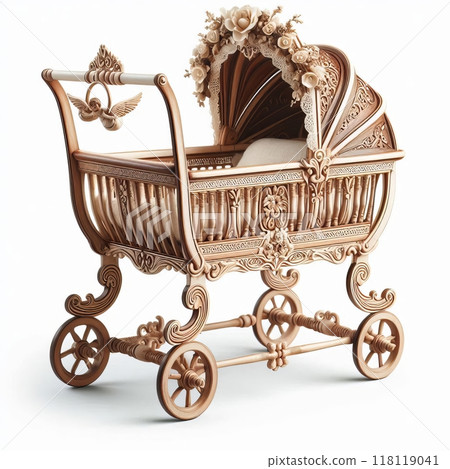 Intricately designed vintage baby carriage. 118119041