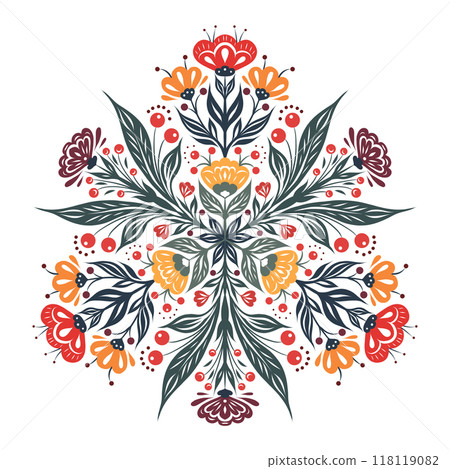 Vector tracery illustration of floral mandala isolated from white background. Folk art flourish ornament. Decorative ornate circle clipart Vector tracery illustration of floral mandala isolated from white background. Folk art flourish ornament. Decorative ornate circle clipart 118119082
