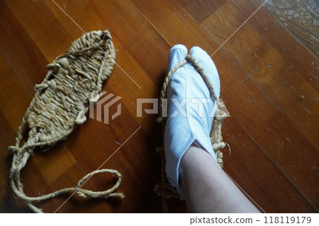 Wearing straw sandals 03 Wearing straw sandals 03 118119179