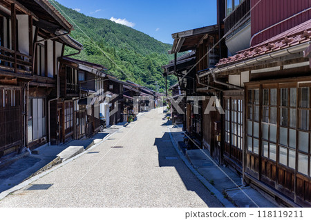 Narai-juku streetscape and blue sky Narai-juku streetscape and blue sky 118119211