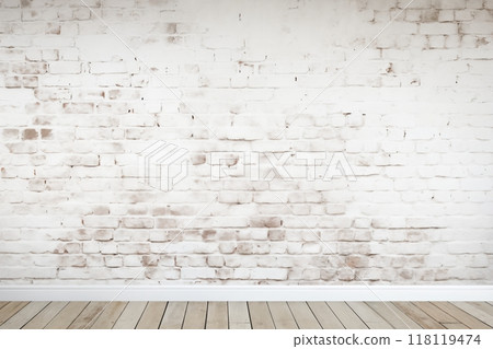 brick wall white color and wooden plank floor for background or texture 118119474