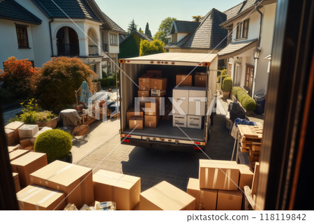 truck and boxes near the house, moving to another house 118119842