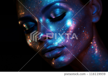 portrait of a woman with decorative and artistic makeup on her face 118119939