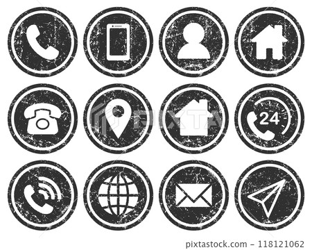 Company Connection business card icon set. Phone, name, website, address, location and mail logo symbol sign pack. Vector illustration image. Isolated on white background. Contact design template. 118121062