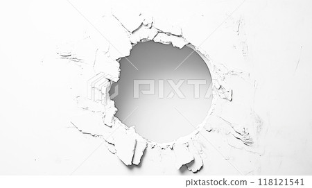 A destroyed wall with a hole in it 118121541