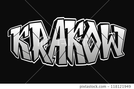 Krakow - single word, letters graffiti style. Vector hand drawn logo. Funny cool trippy word Krakow, fashion, graffiti style print t-shirt, poster concept 118121949