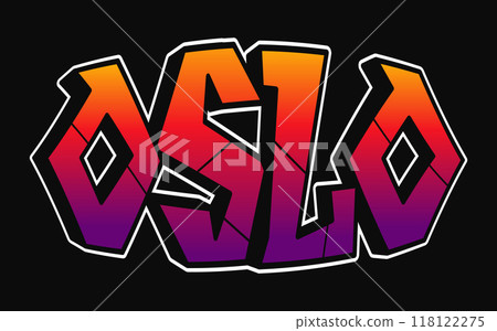 Oslo city - single word, letters graffiti style. Vector hand drawn logo. Funny cool trippy word Oslo, fashion, graffiti style print t-shirt, poster concept Oslo city - single word, letters graffiti style. Vector hand drawn logo. Funny cool trippy word Oslo, fashion, graffiti style print t-shirt, poster concept 118122275