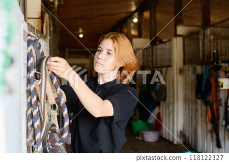 Organizing Horse Bridles in Equestrian Stable Organizing Horse Bridles in Equestrian Stable 118122327