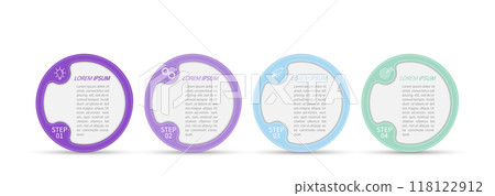 4 stages of development, improvement or training. Infographics with visual action icons for business, finance, project, plan or marketing 118122912