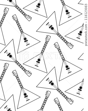 Folk musical instruments, stringed musical instrument, balalaika, all objects are hand drawn in vector. Seamless vector pattern. Suitable for printing on fabric, paper, for poster design. Folk musical instruments, stringed musical instrument, balalaika, all objects are hand drawn in vector. Seamless vector pattern. Suitable for printing on fabric, paper, for poster design. 118123083