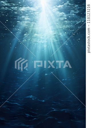 blue underwater with rays of sun background, under water turquoise wallpaper 118123216