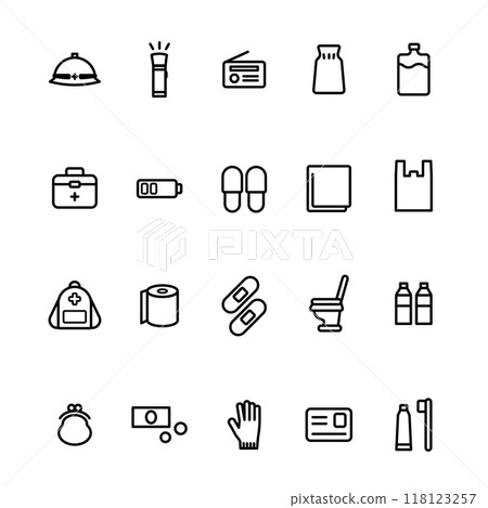 Icons of things you need in case of a disaster 118123257